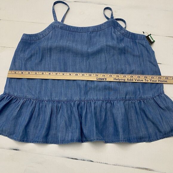 Crown & Ivy Petite Large Blue Chambray Peplum Ruffle Hem Tank Top - Picture 5 of 9